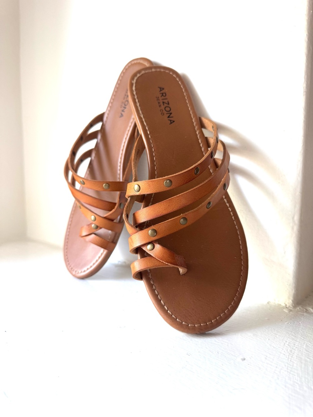 Arizona Jean Company Tan Strappy Stud Slide Sandals